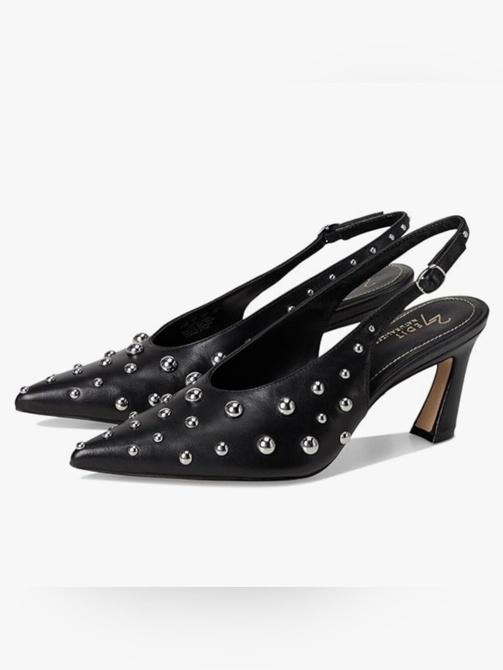 NEW 27 Edit  Elaine Stud Leather Upper Black Studded Slingback Heels Size 9.5w